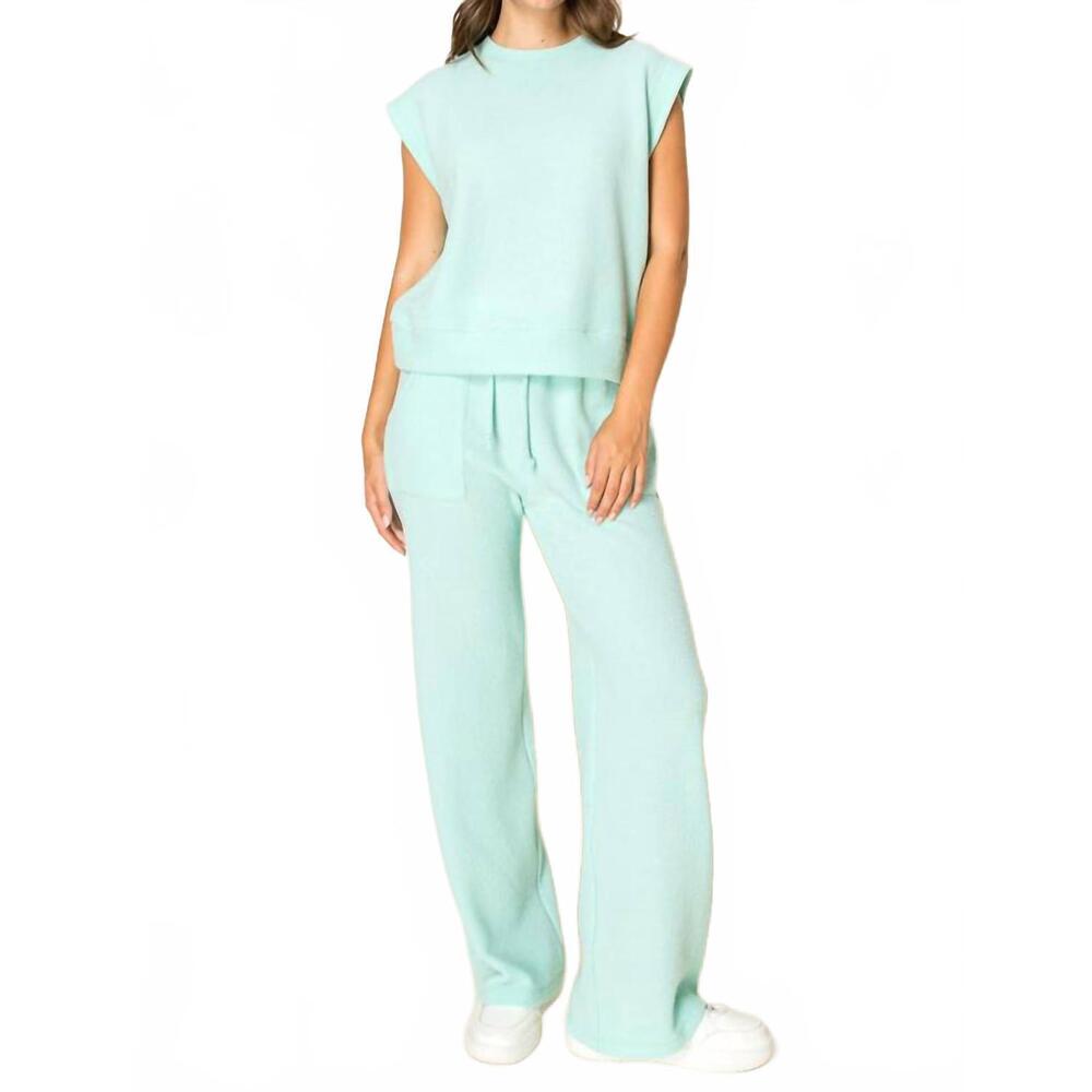 NEW TRES BIEN misty waffle knit wide leg pant in mint green